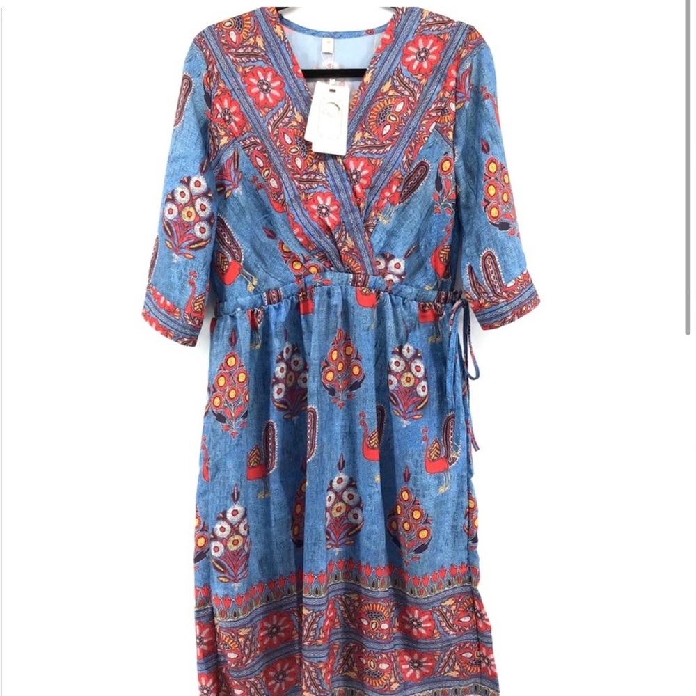 Couer De Vague Faux Wrap Midi Dress